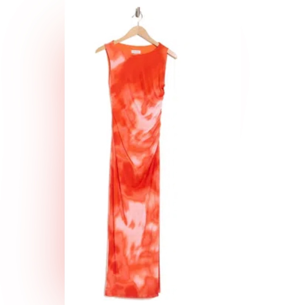Calvin Klein Sleeveless Mesh Orange and White Dress NWT